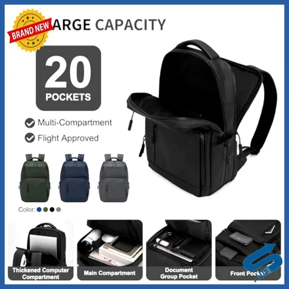Waterproof Laptop Backpack Flight Approved Anti-Theft Daypack 15.6-inch Sleeve